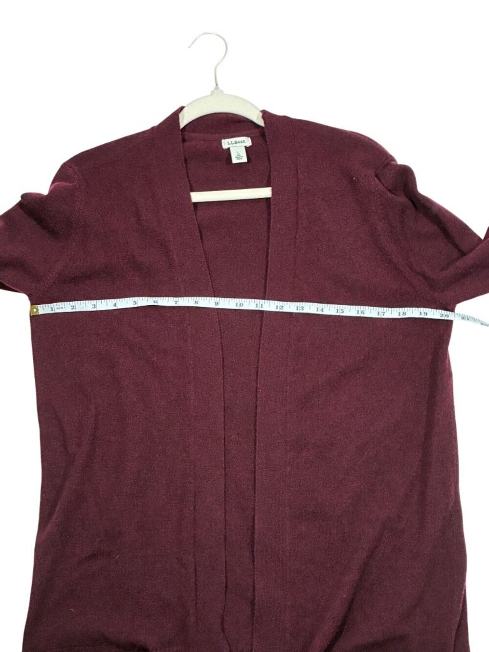 LL Bean Burgundy wine 100% Cashmere Open Front long line Cardigan Sweater Size L - Picture 7 of 9